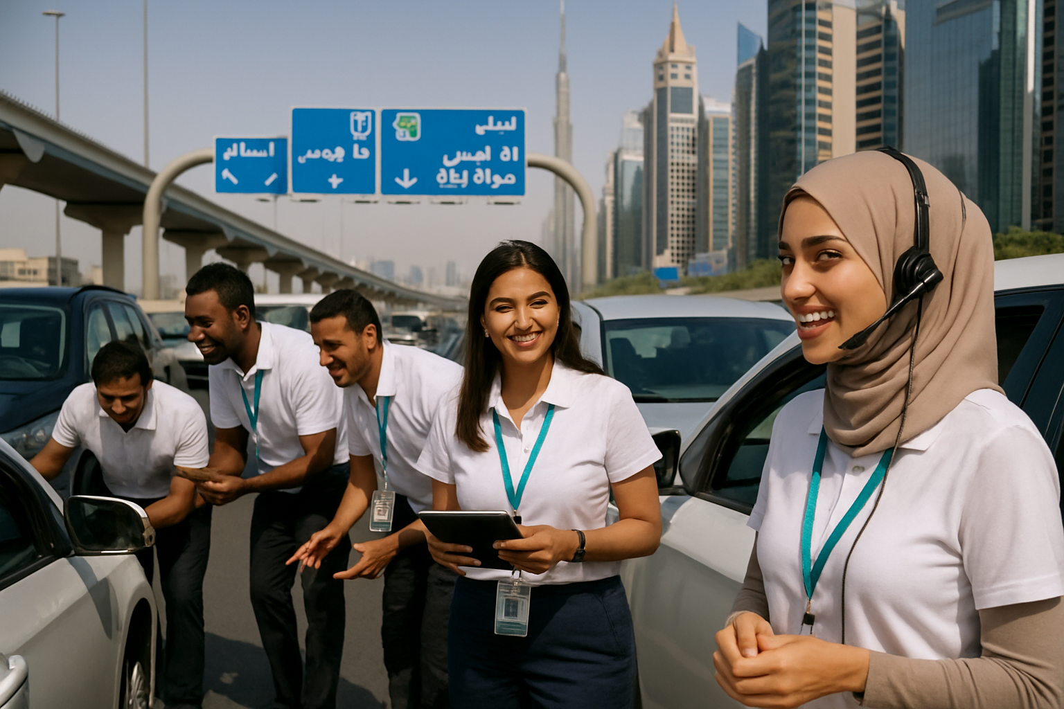 Customer service team assisting road users in Dubai